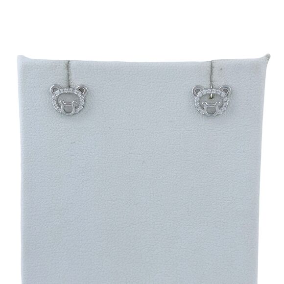 Cubic Zirconia Small Bear Face Stud Earrings | Vintage Sterling Silver 925 - Picture 3 of 4